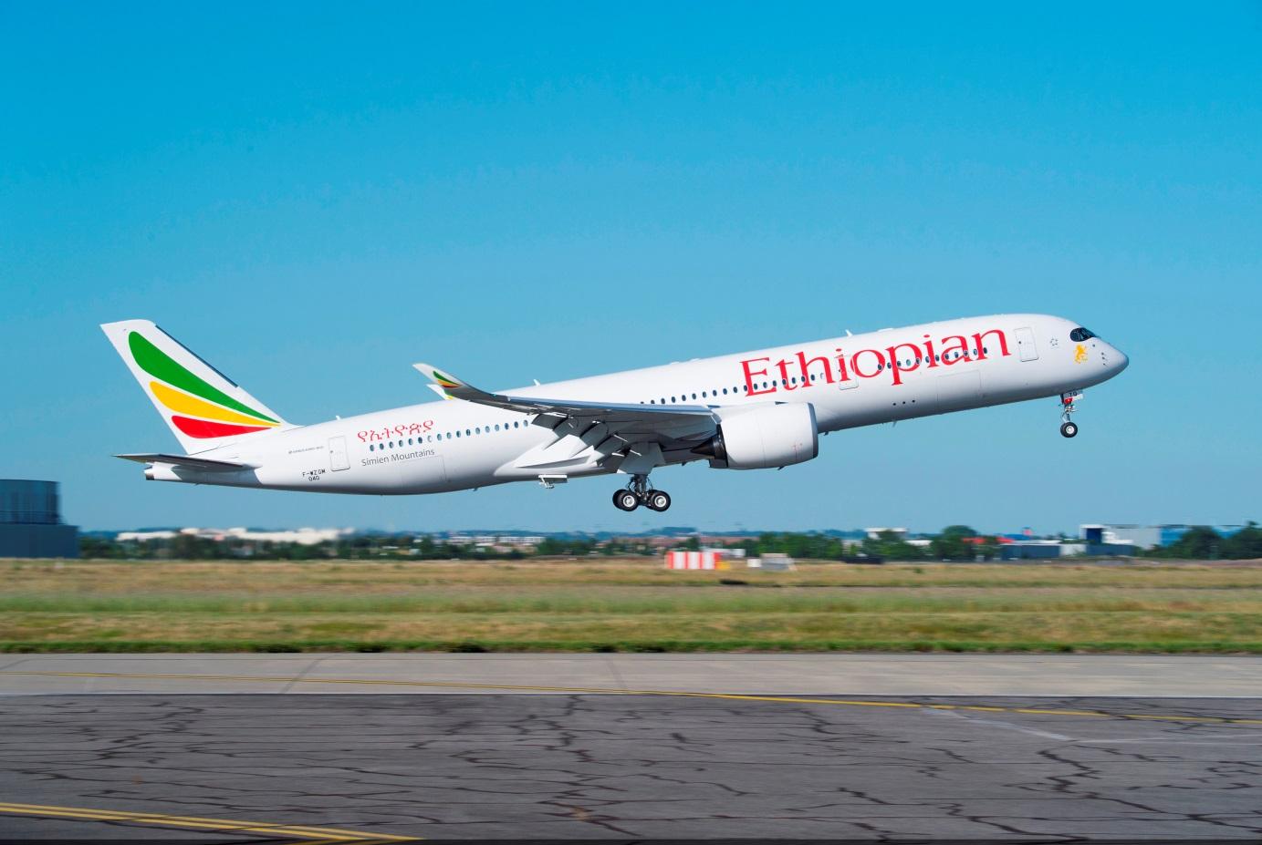 Ethiopian Airlines aircraft at Addis Ababa Bole Airport preparing for departure