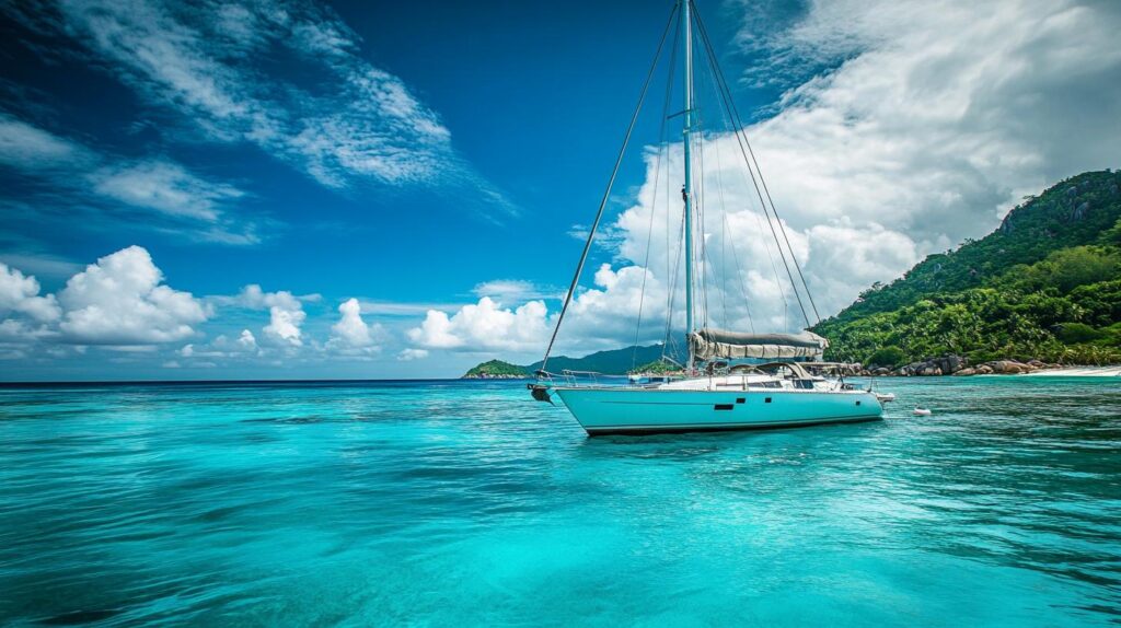 Sailing boat used for island hopping between Seychelles islands
